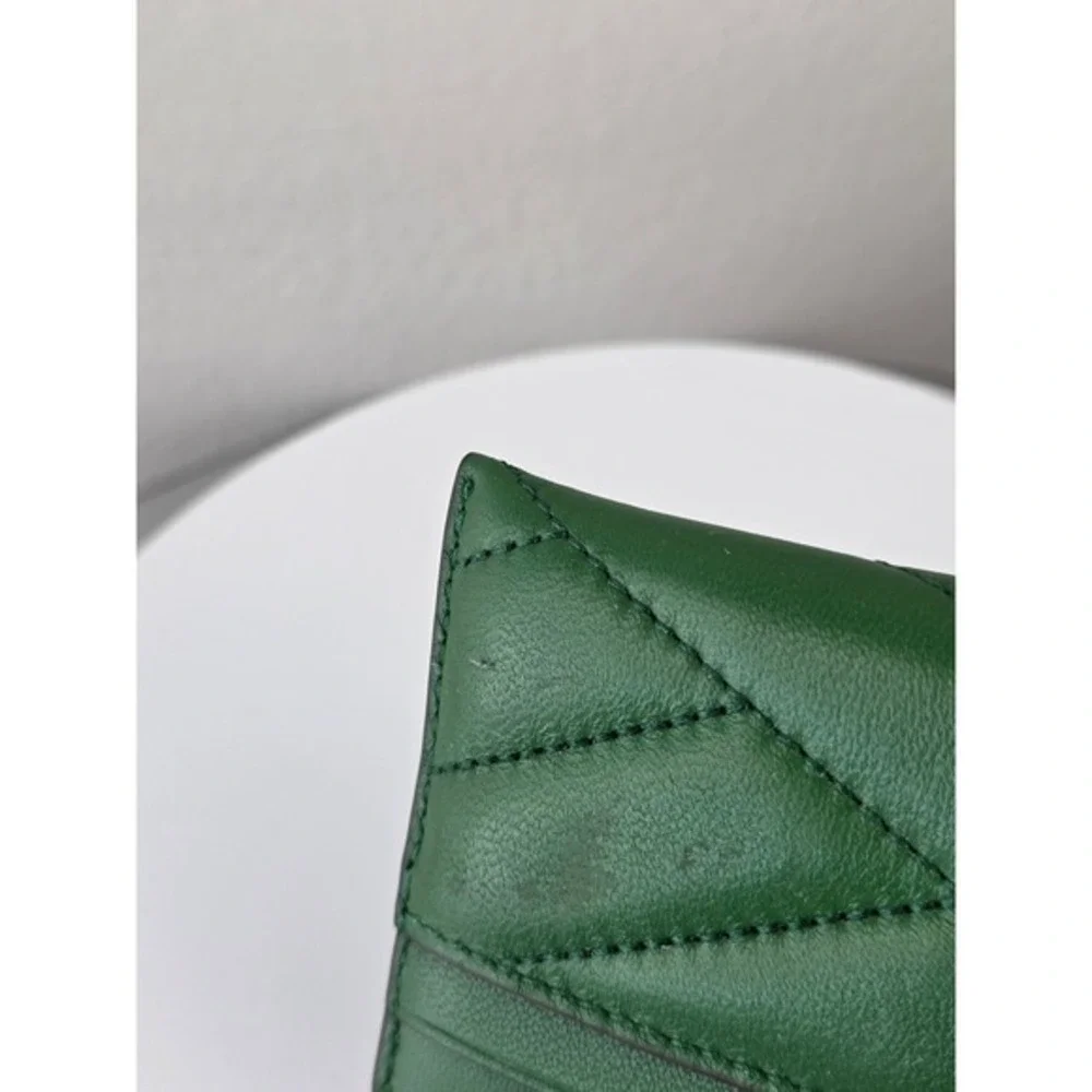 Tory Burch Kira Chevron Card Case Arugula Green Leather Quilted 56815 Brass Logo